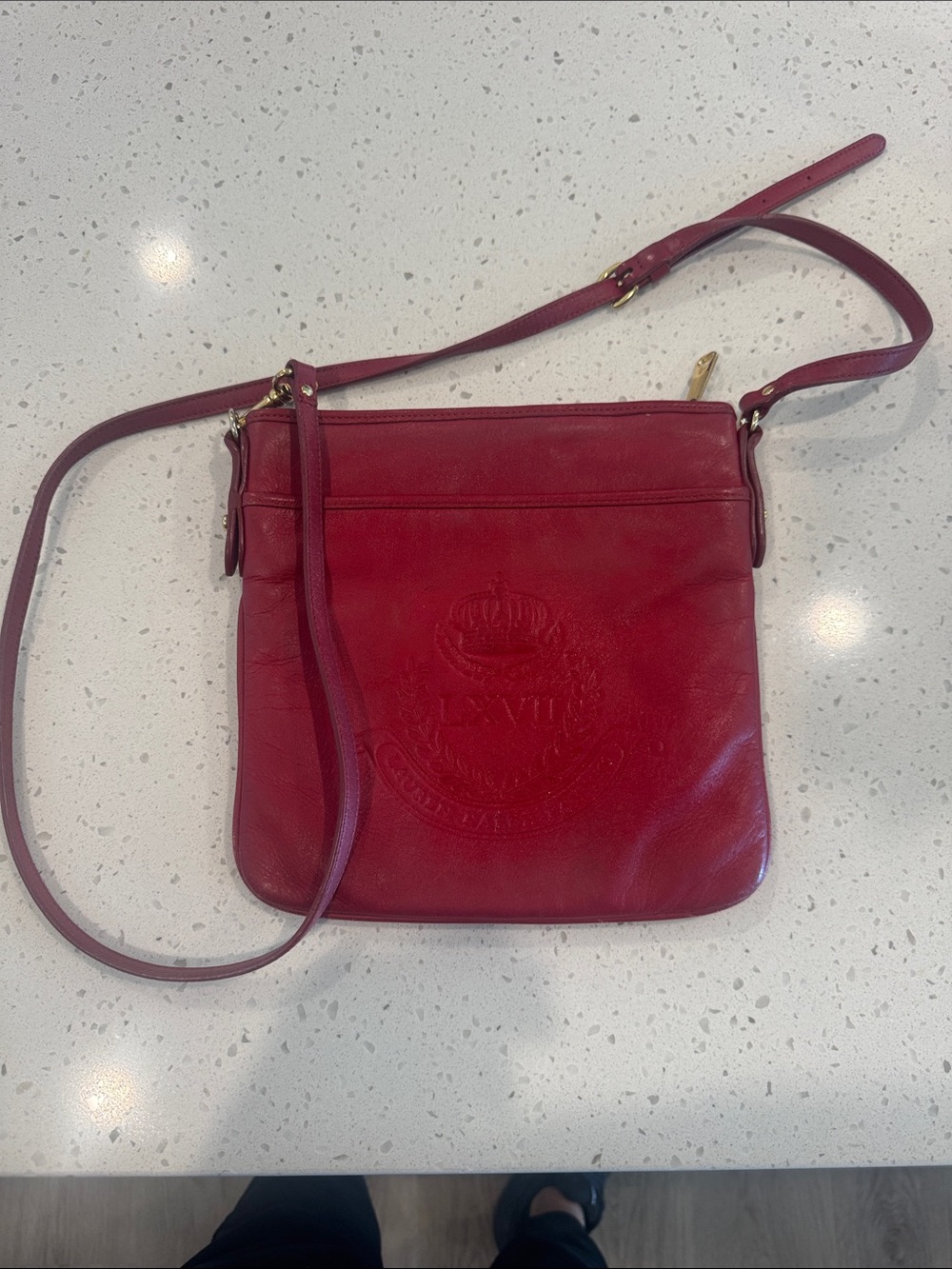 Lauren Ralph Lauren Red Leather Crossbody with Embossed Crest